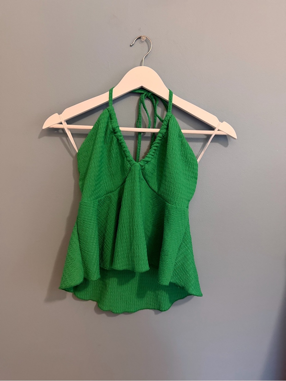 Green Textured Halter Tank Top